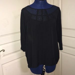 LC Lauren Conrad Black Blouse w/Lace Neck Detail M